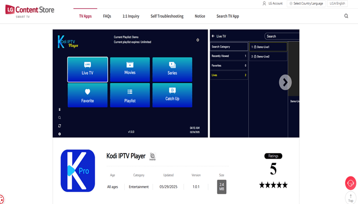 Kodi IPTV Player sur lg