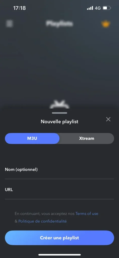 forme d’abonnement M3U ou Xtream