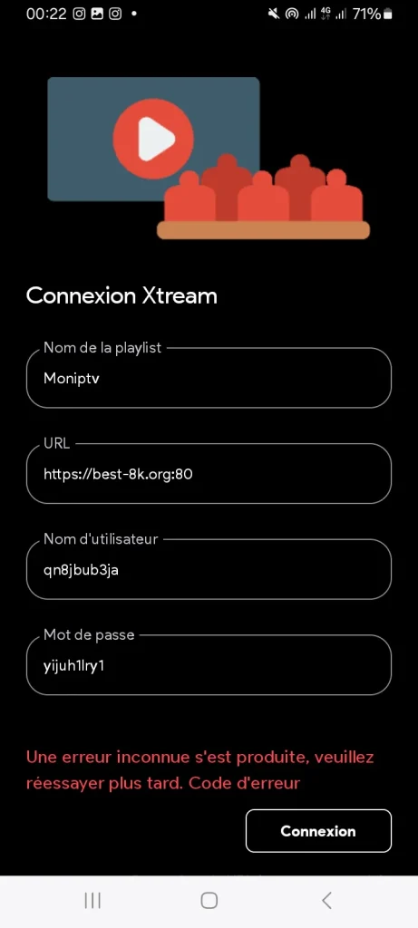 Remplir les informations de Xtream code