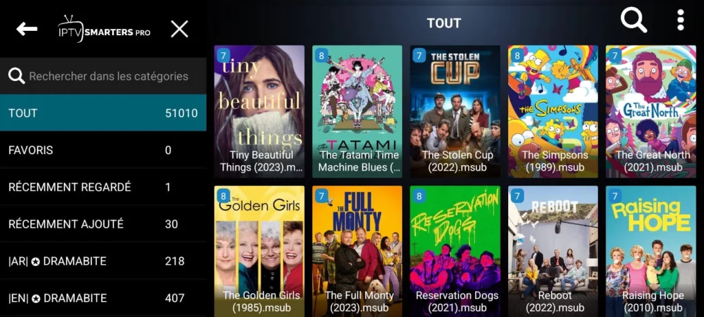 contenus de la liste iptv